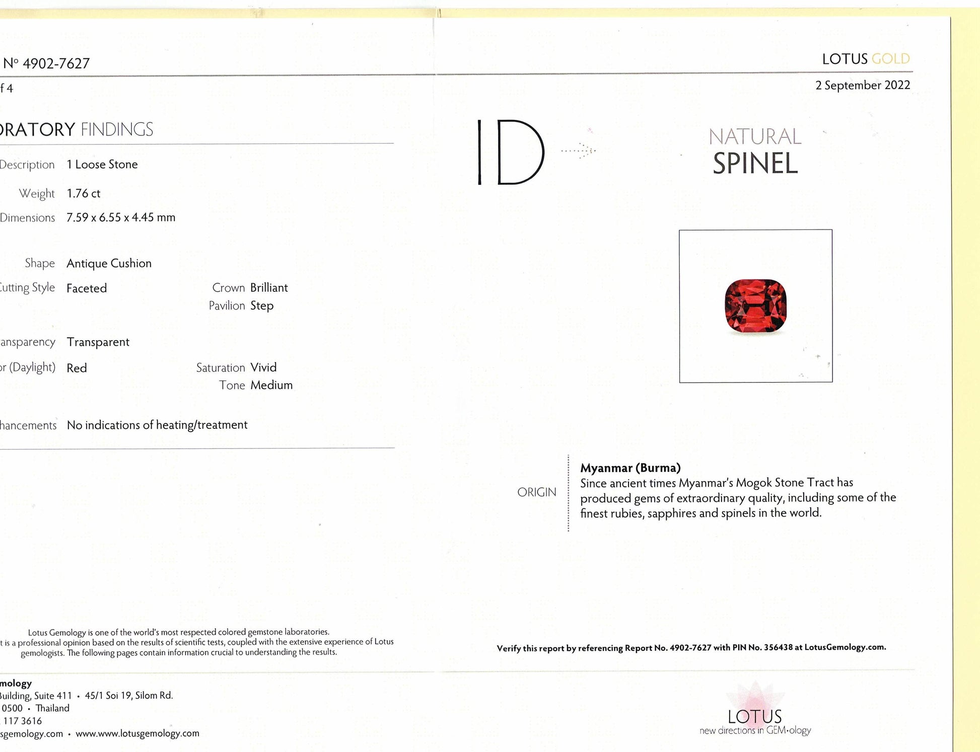 1.76ct. Red Myanmar Spinel & White Diamond Ring in 14k White Gold 5.75US