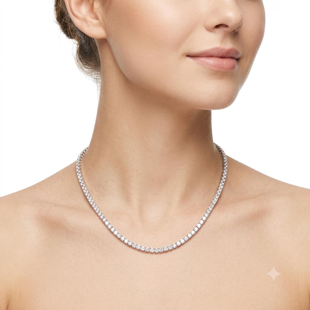 8.75 cttw. White Diamond Tennis Necklace in 14k White Gold 16.22g. 16"