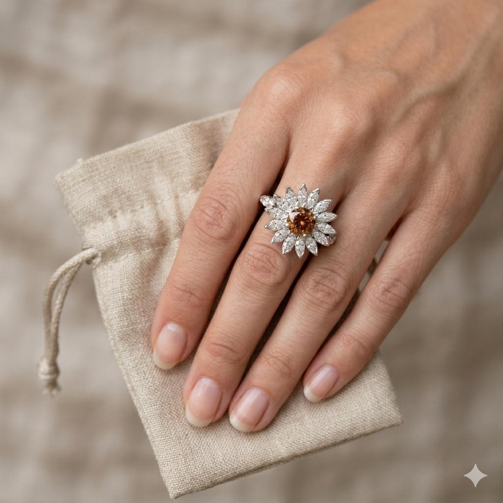 GIA 0.93ct. Brown-Orange Diamond & 0.32cttw. White Diamond Platinum Ring 6.25US
