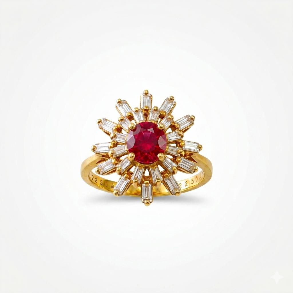 GIA 1.08ct. Red Ruby & 0.23cttw. White Diamond Ring in 18k Yellow Gold 5.25US