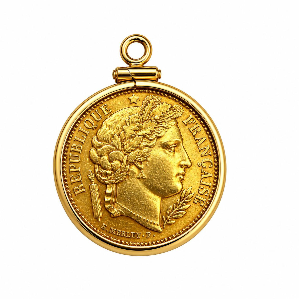 22k Yellow Gold 1851 20 French Francs Gold Coin Ceres &14k Bezel Pendant 5.70g.