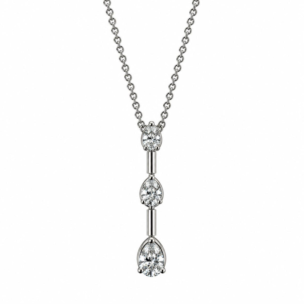 Pear Shape White Diamond Necklace in 14k White Gold 2.25g.