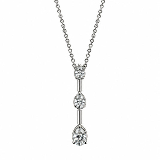 Pear Shape White Diamond Necklace in 14k White Gold 2.25g.