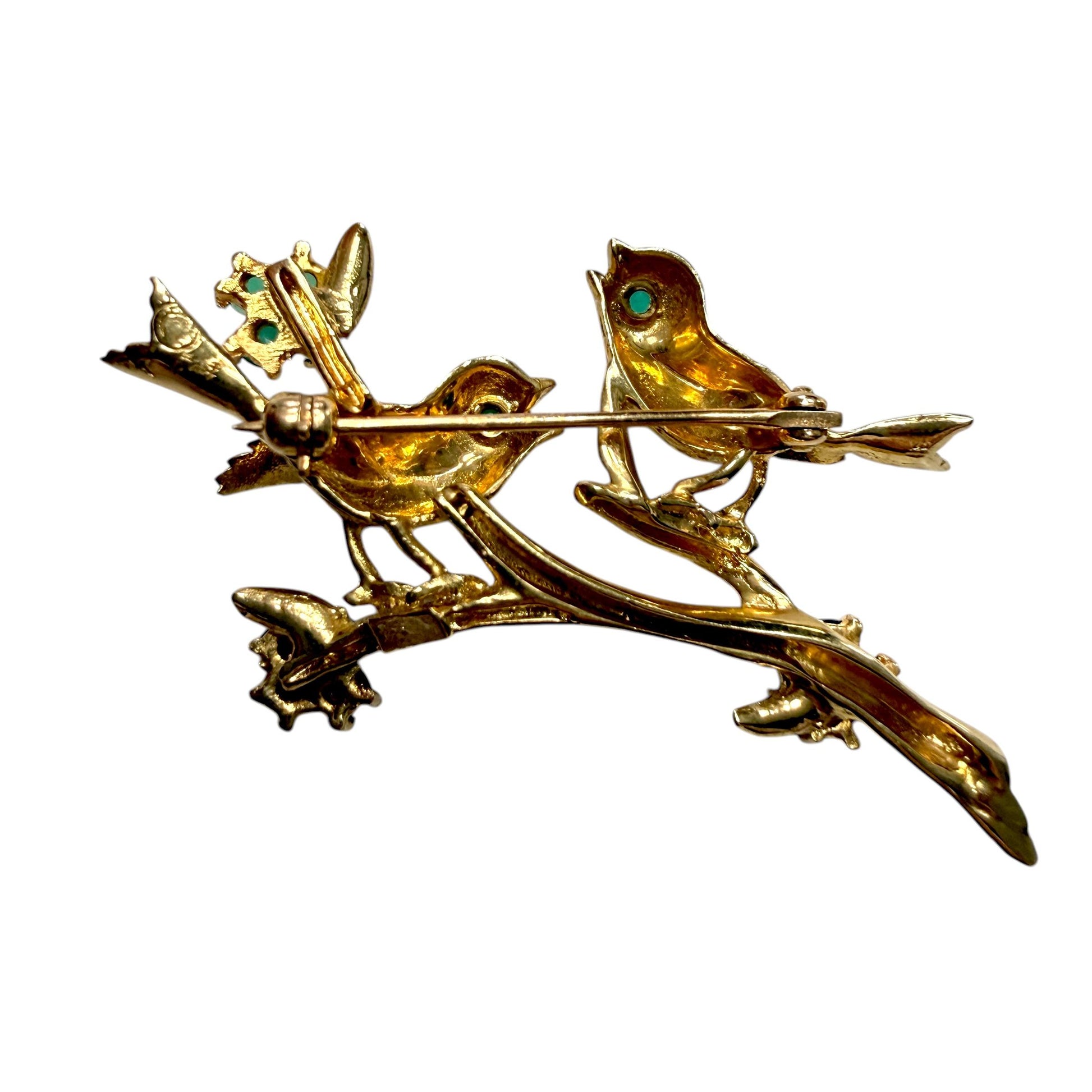 14k Yellow Gold "Birds on branch" Brooch 7.65g.