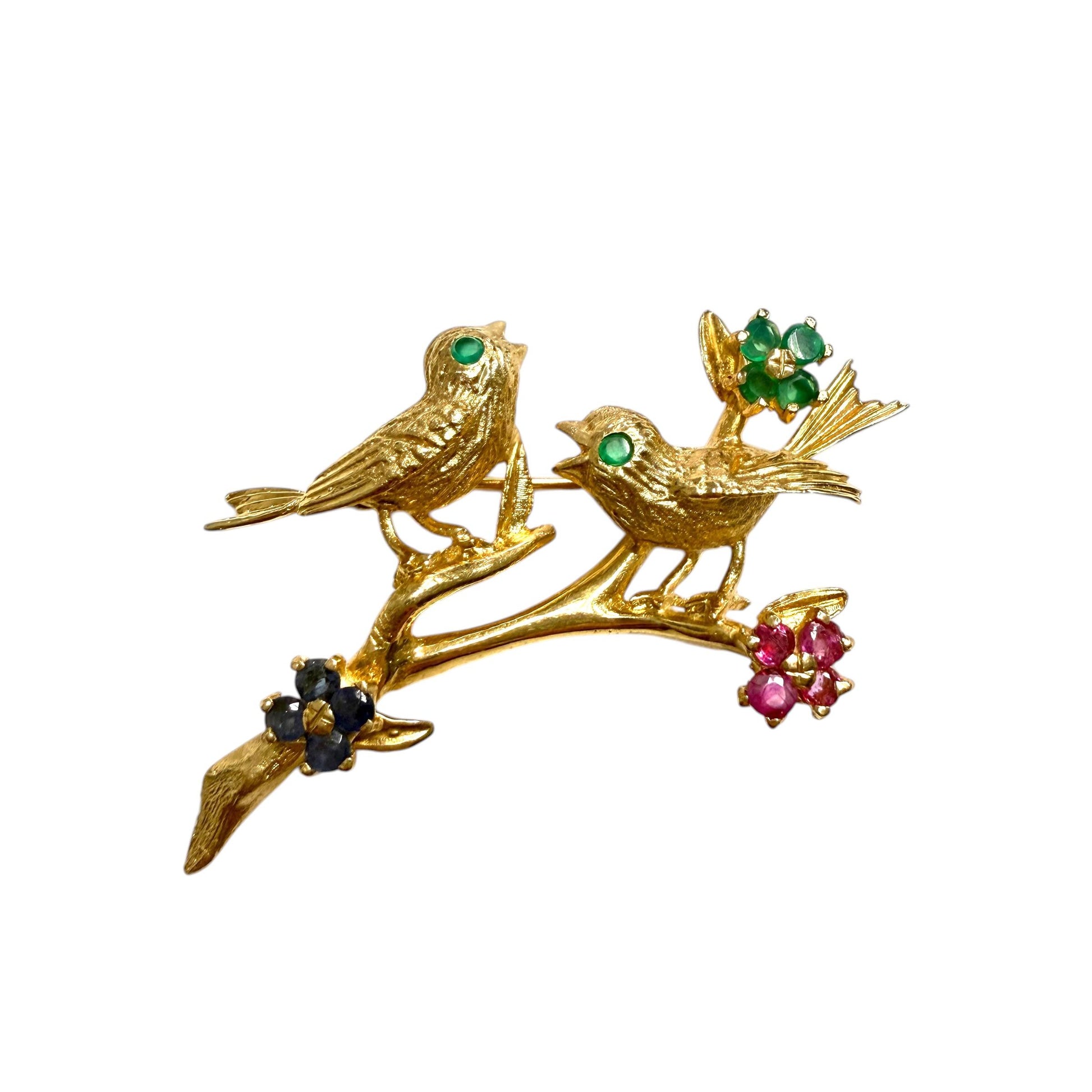 14k Yellow Gold "Birds on branch" Brooch 7.65g.