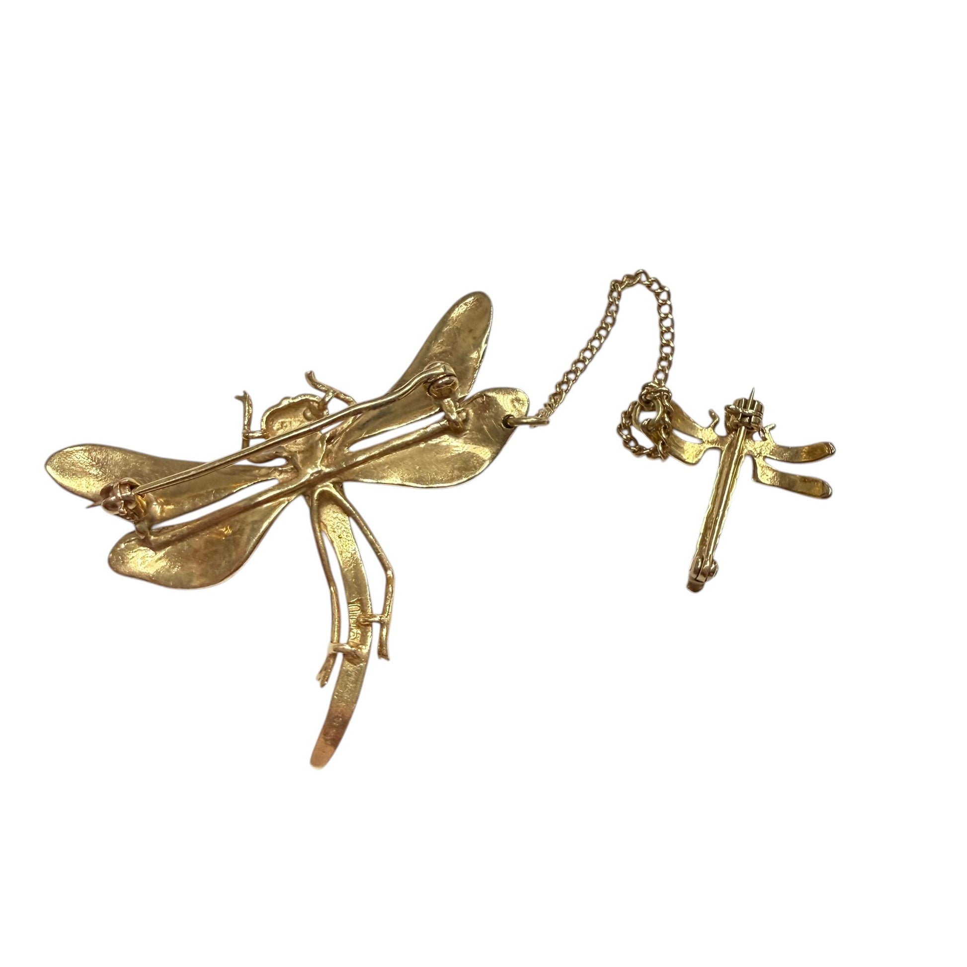Vintage 14k Yellow Gold Doubele Dragonfly Brooch 8.6g.