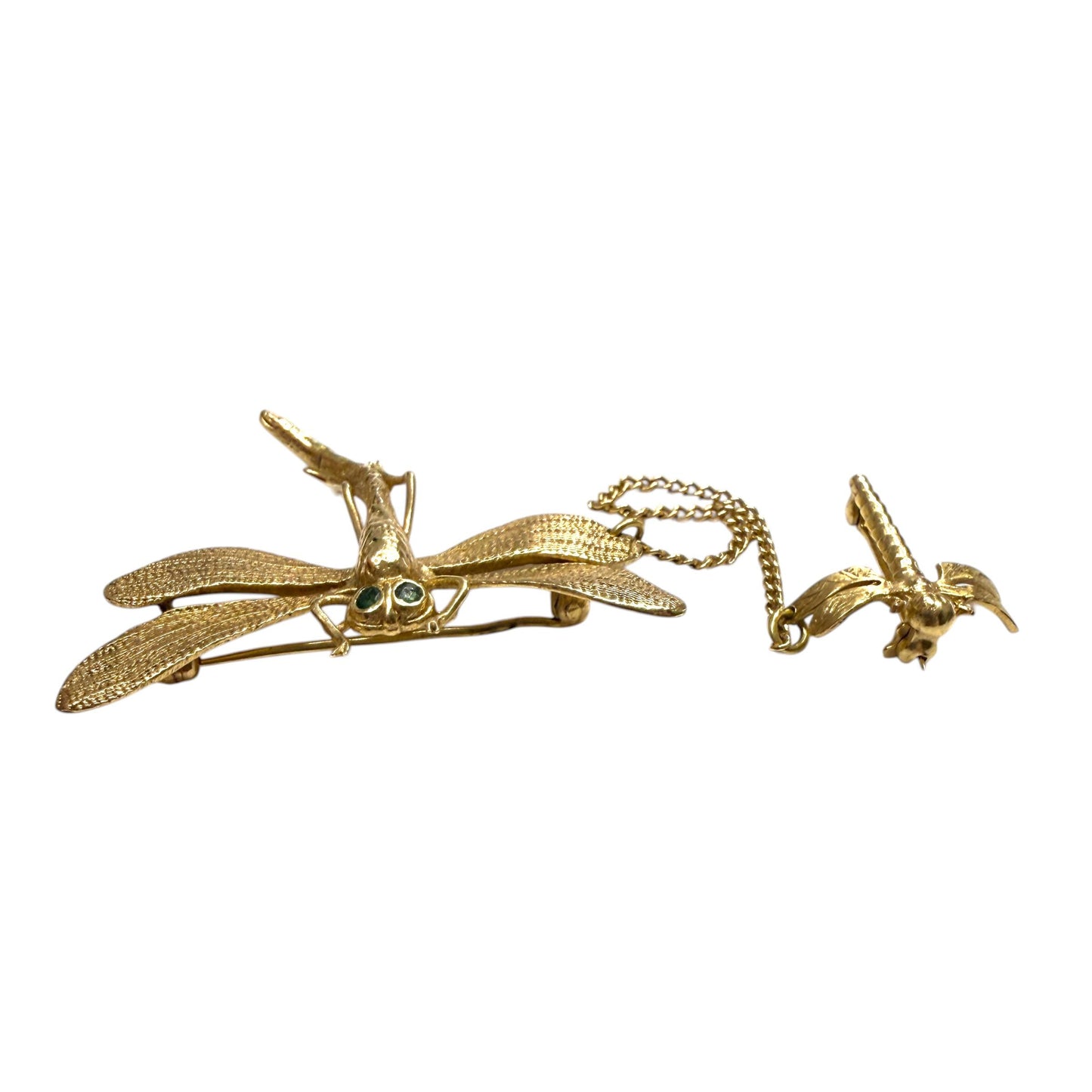 Vintage 14k Yellow Gold Doubele Dragonfly Brooch 8.6g.