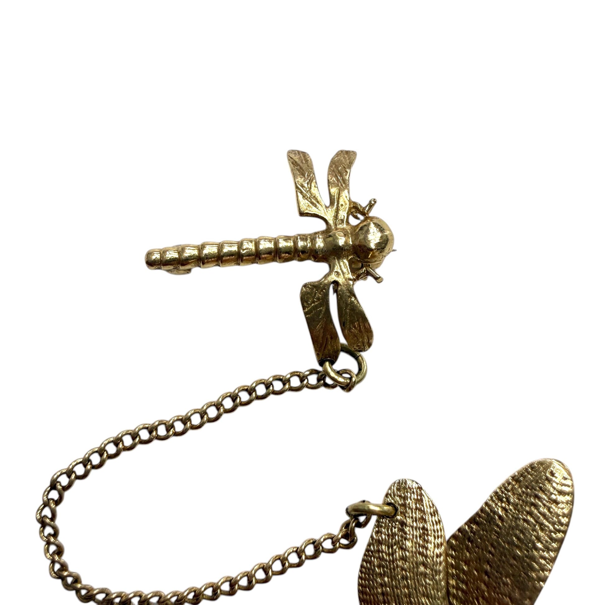 Vintage 14k Yellow Gold Doubele Dragonfly Brooch 8.6g.