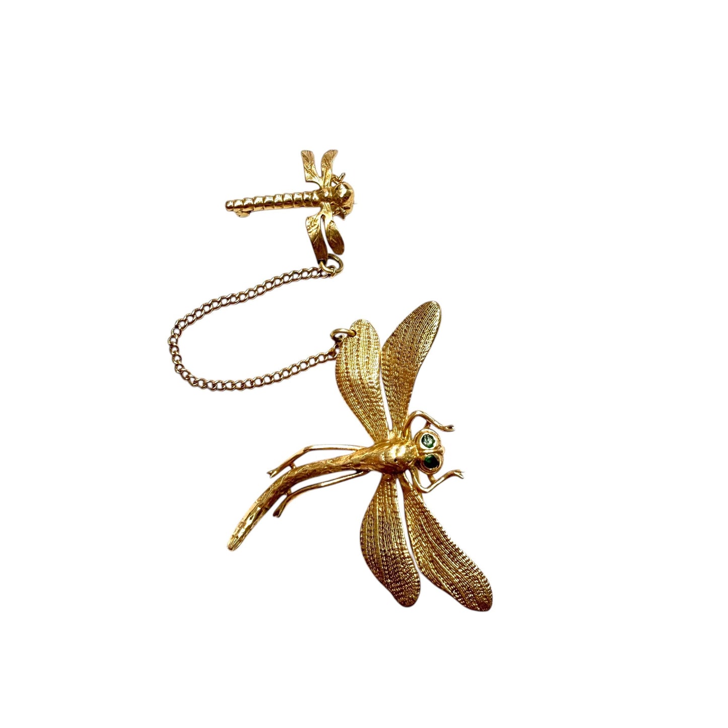 Vintage 14k Yellow Gold Doubele Dragonfly Brooch 8.6g.