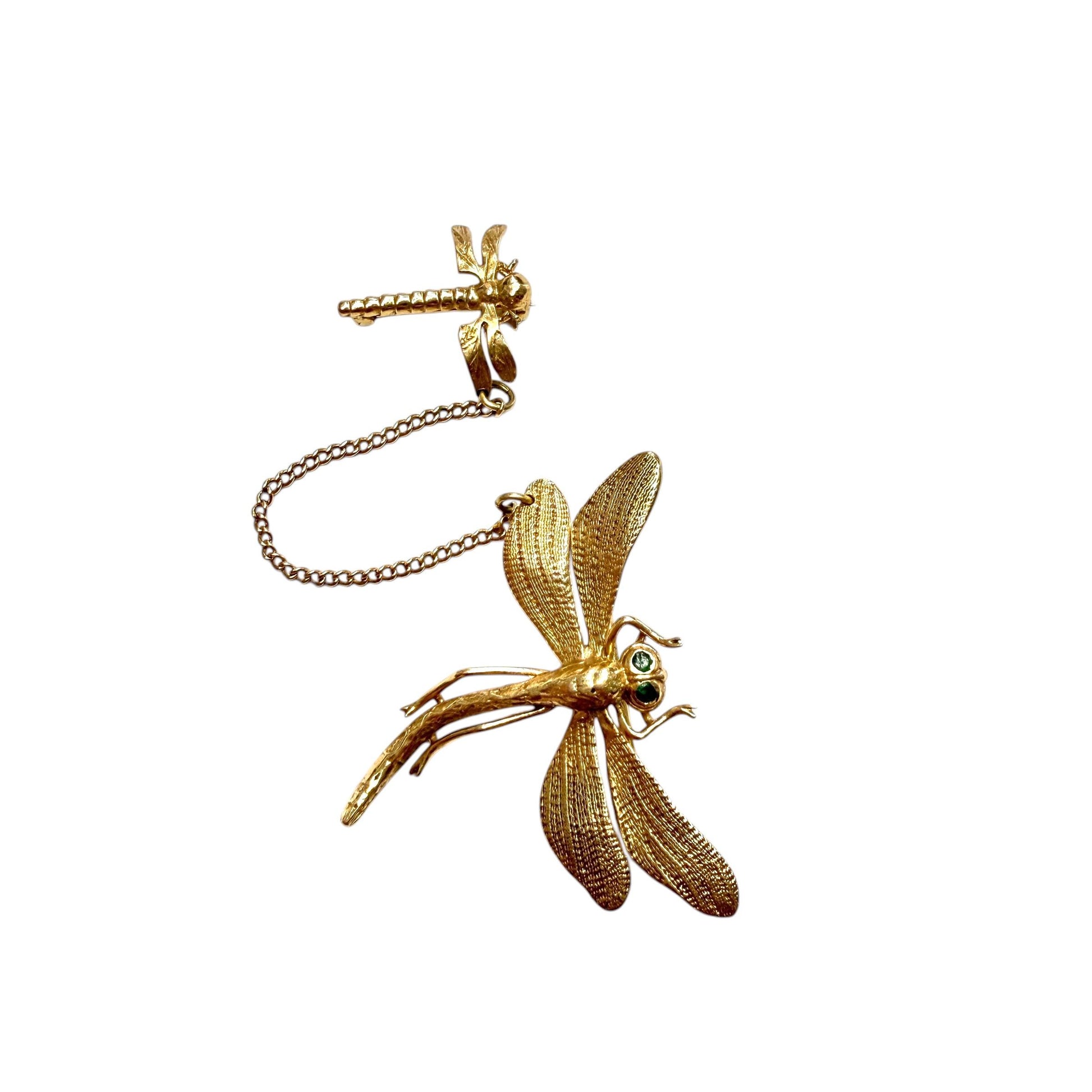 Vintage 14k Yellow Gold Doubele Dragonfly Brooch 8.6g.