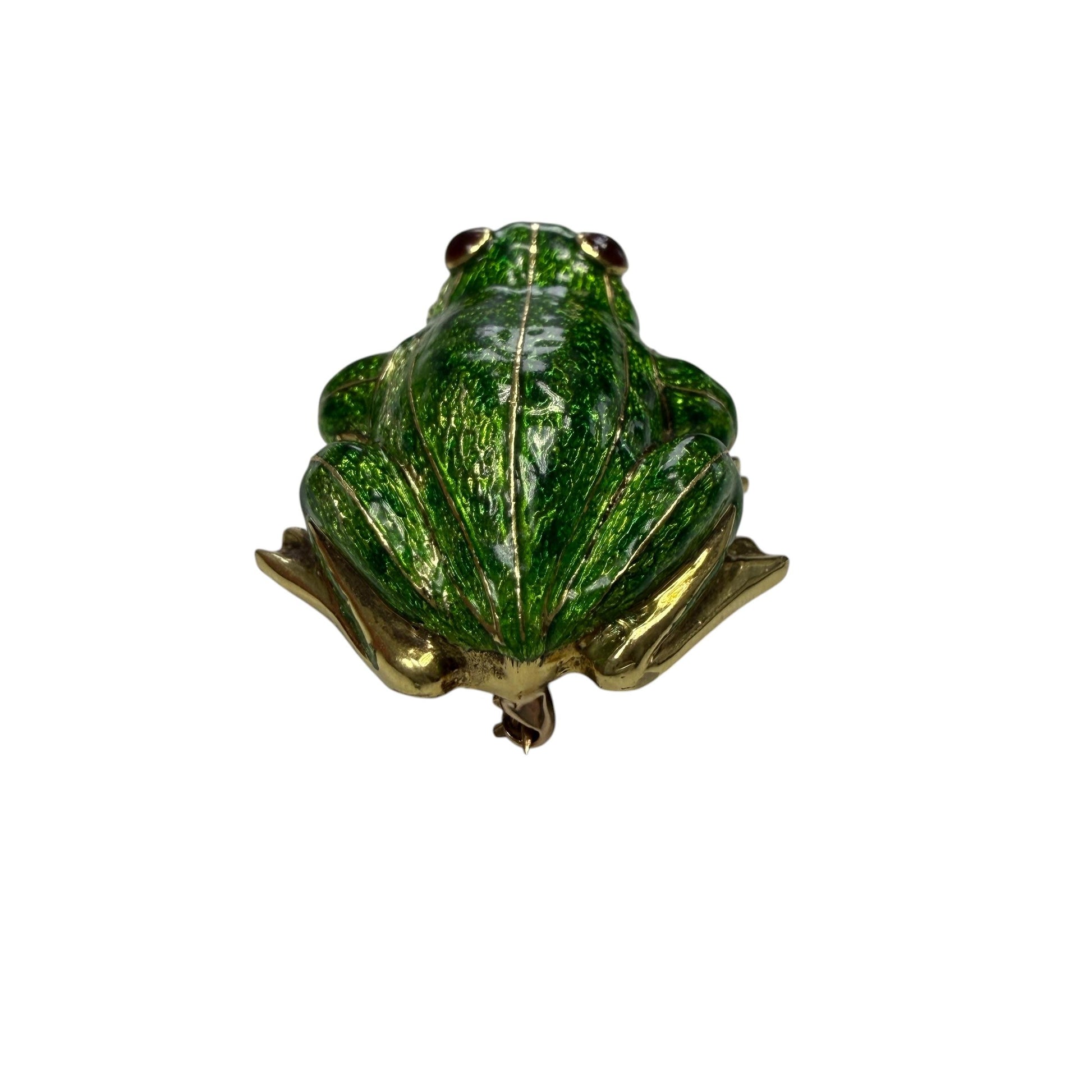 18k Yellow Gold Enamel Frog Brooch 23.8g