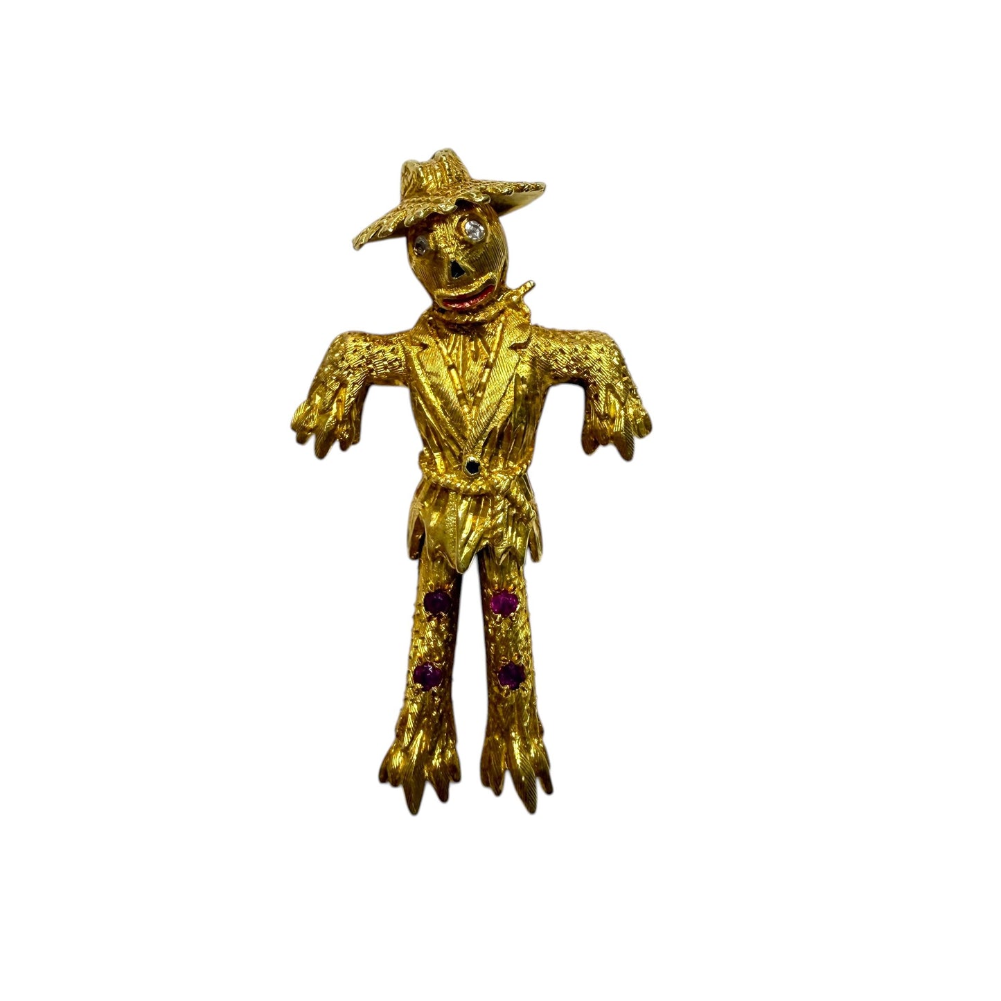Vintage 18k Yellow Gold Scarecrow Brooch 13.33g.