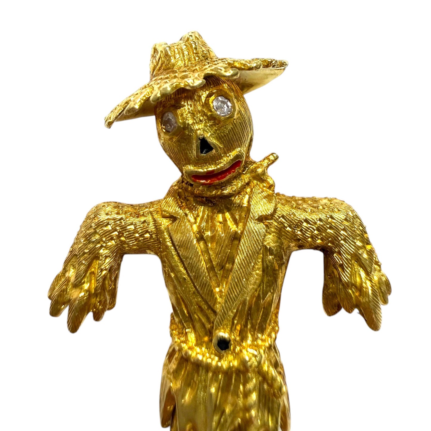 Vintage 18k Yellow Gold Scarecrow Brooch 13.33g.