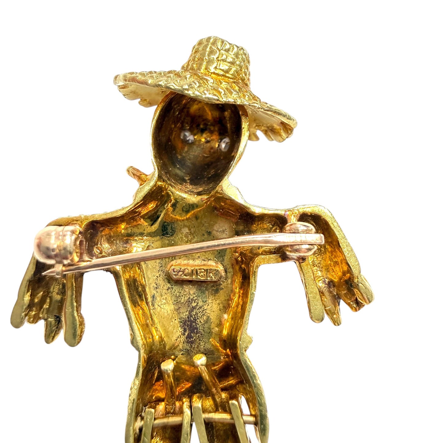 Vintage 18k Yellow Gold Scarecrow Brooch 13.33g.