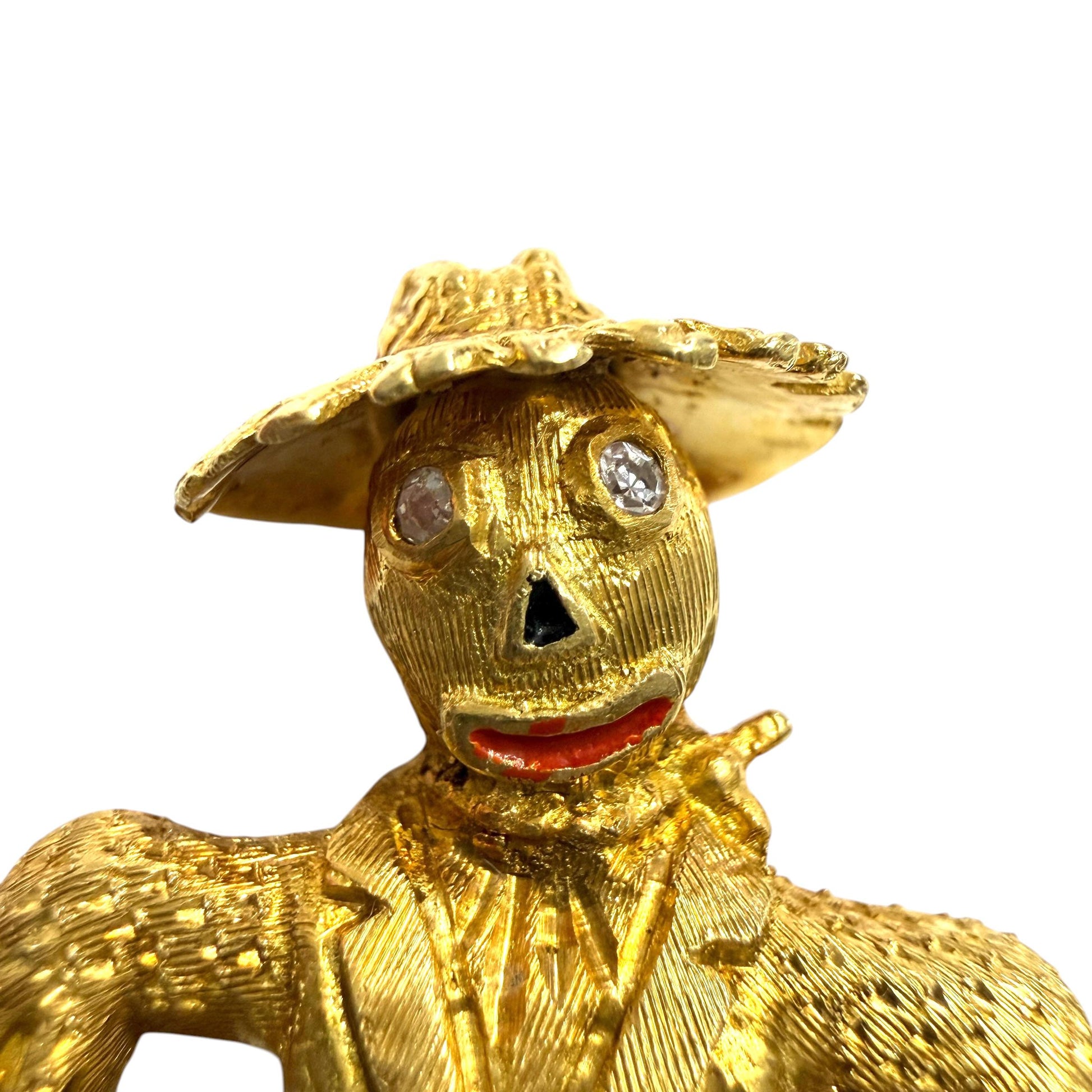 Vintage 18k Yellow Gold Scarecrow Brooch 13.33g.