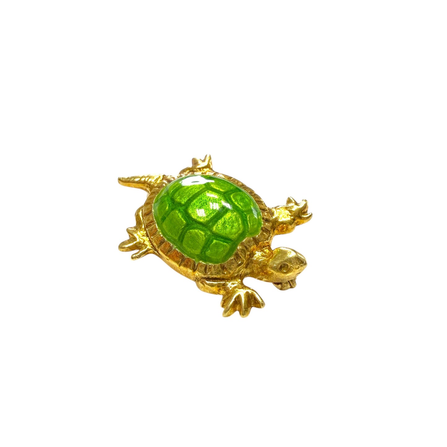 Vintage 18k Yellow Gold Enamel Turtle Brooch 5.2g.