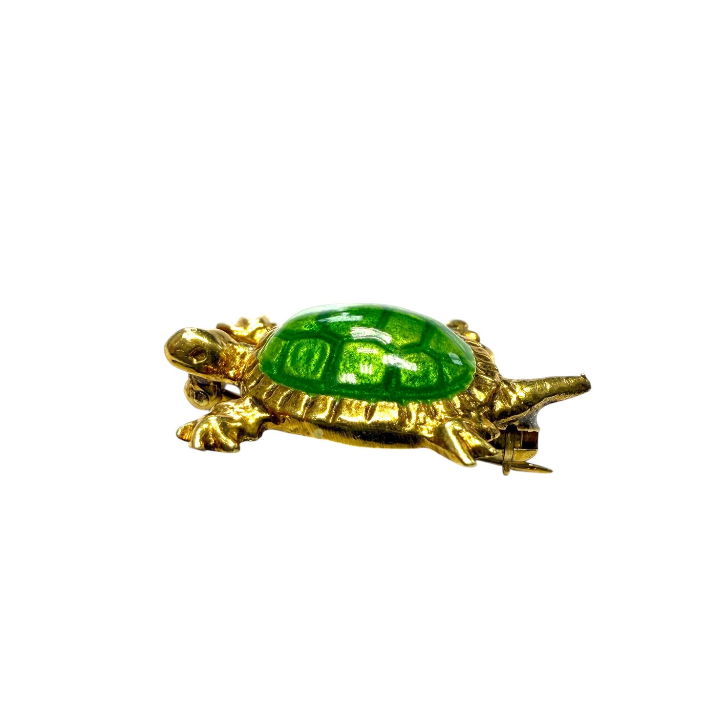 Vintage 18k Yellow Gold Enamel Turtle Brooch 5.2g.