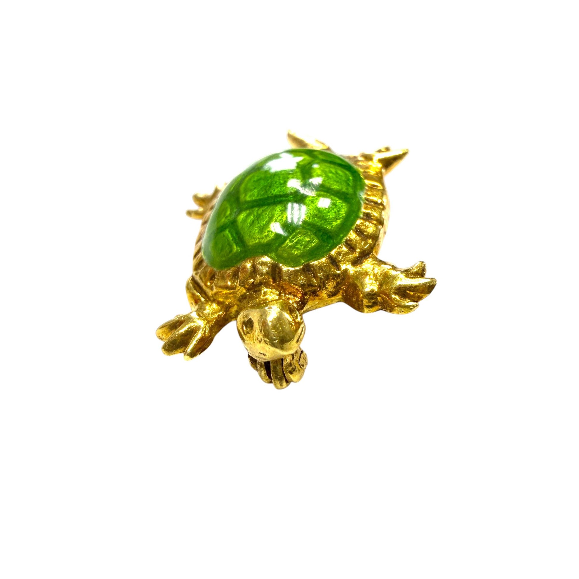 Vintage 18k Yellow Gold Enamel Turtle Brooch 5.2g.