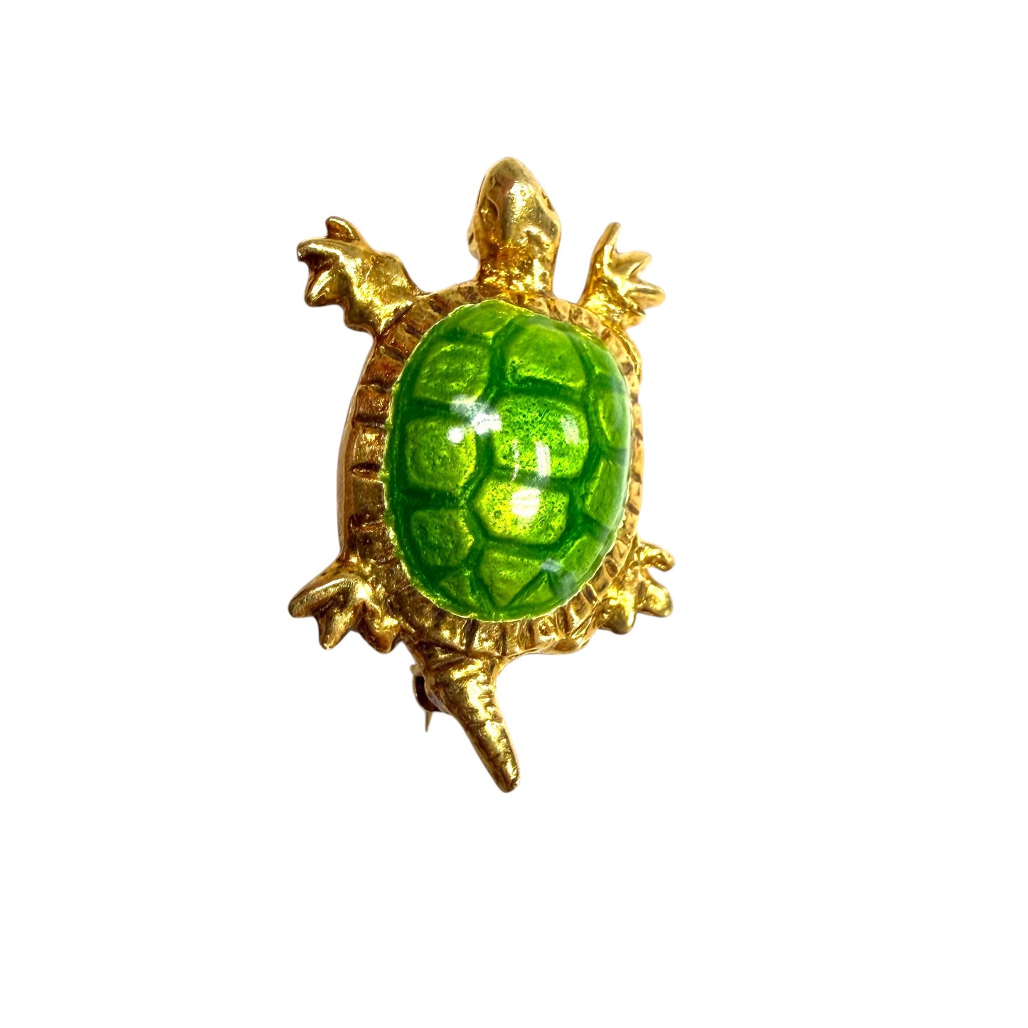 Vintage 18k Yellow Gold Enamel Turtle Brooch 5.2g.