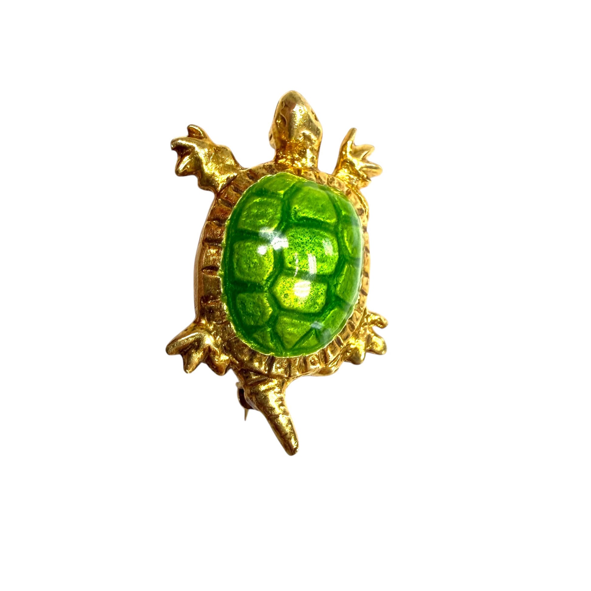 Vintage 18k Yellow Gold Enamel Turtle Brooch 5.2g.
