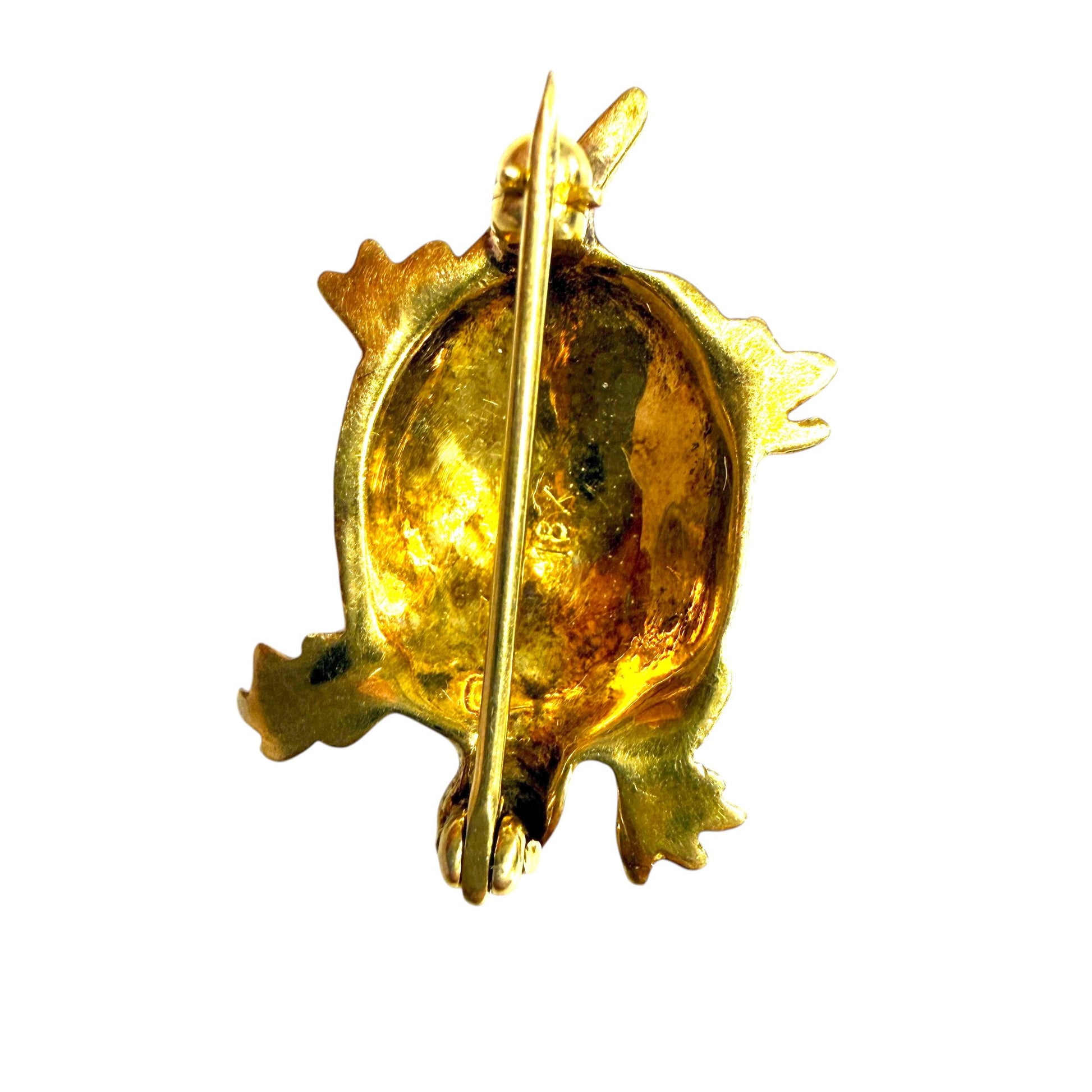 Vintage 18k Yellow Gold Enamel Turtle Brooch 5.2g.