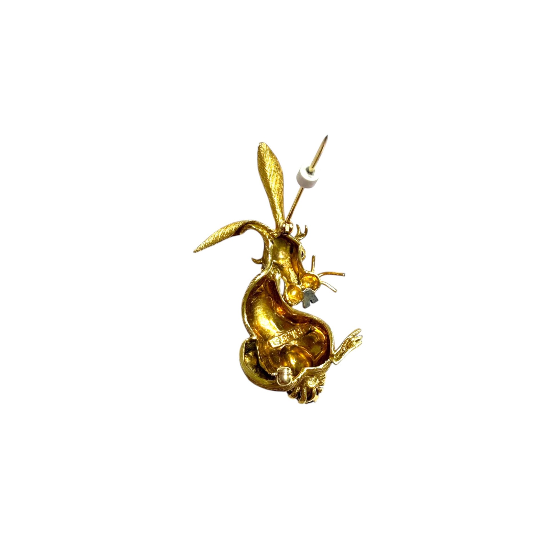 18k Yellow Gold Rabbit Hammerman Brothers Brooch 15.84g.