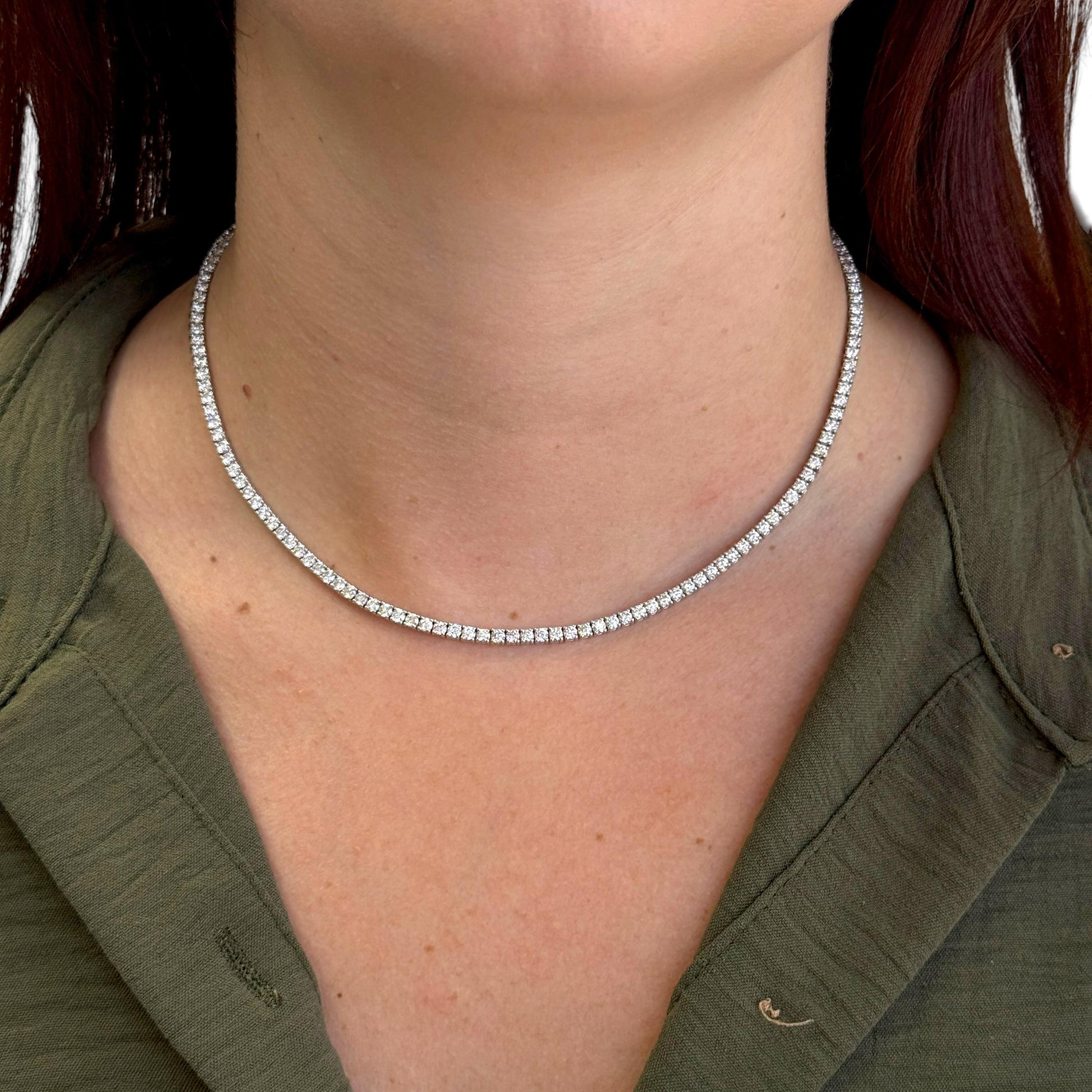 8.75 cttw. White Diamond Tennis Necklace in 14k White Gold 16.22g. 16"