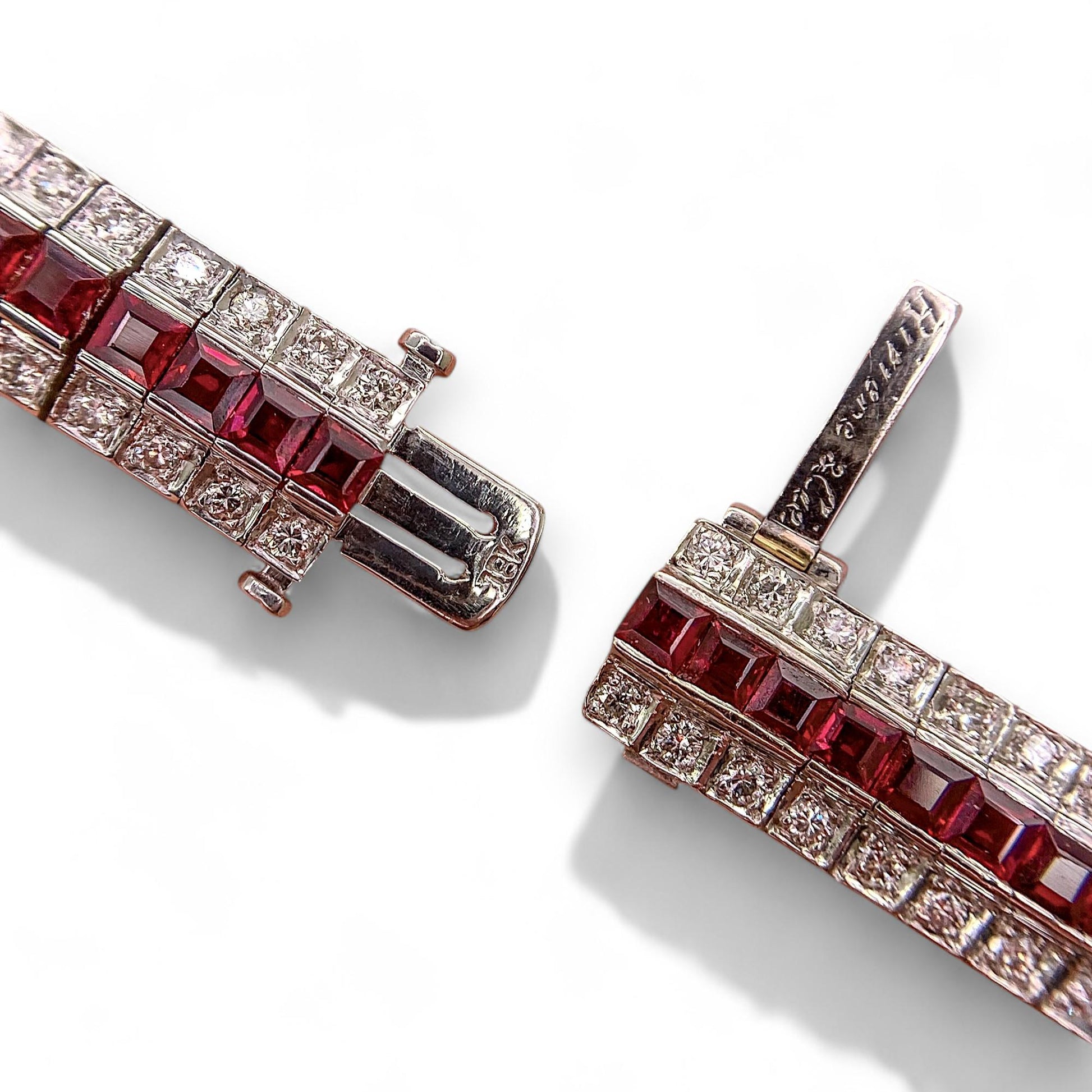 7.7cts No Heat Rubies & White Diamonds Art Deco Bracelet in 18K White Gold 30g