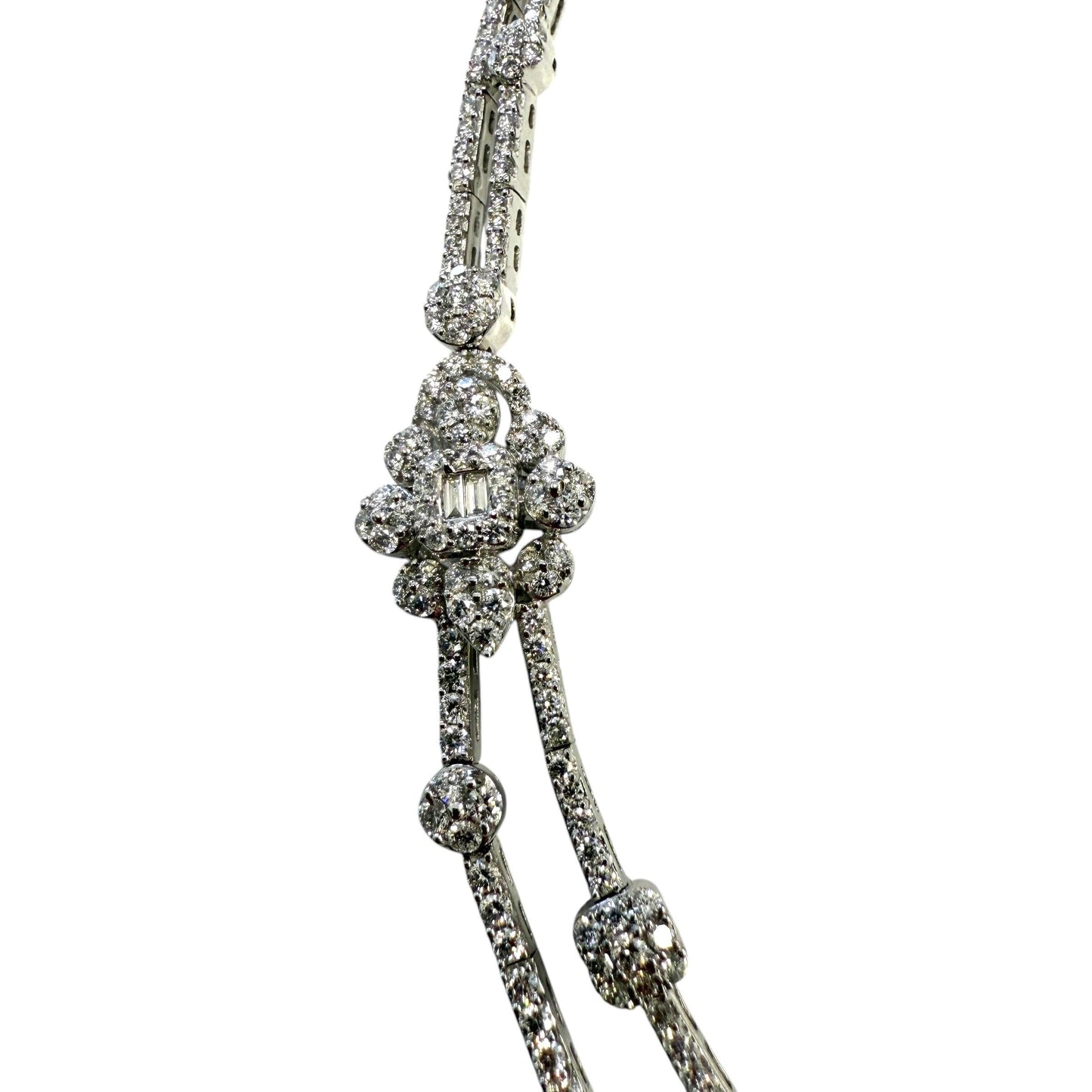 10.32 cttw. White Diamond Two Row Necklace in 18k White Gold 45.84g.