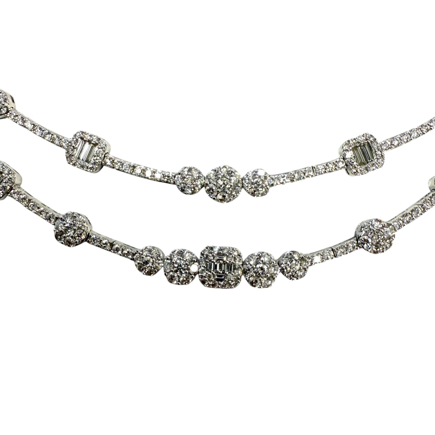 10.32 cttw. White Diamond Two Row Necklace in 18k White Gold 45.84g.