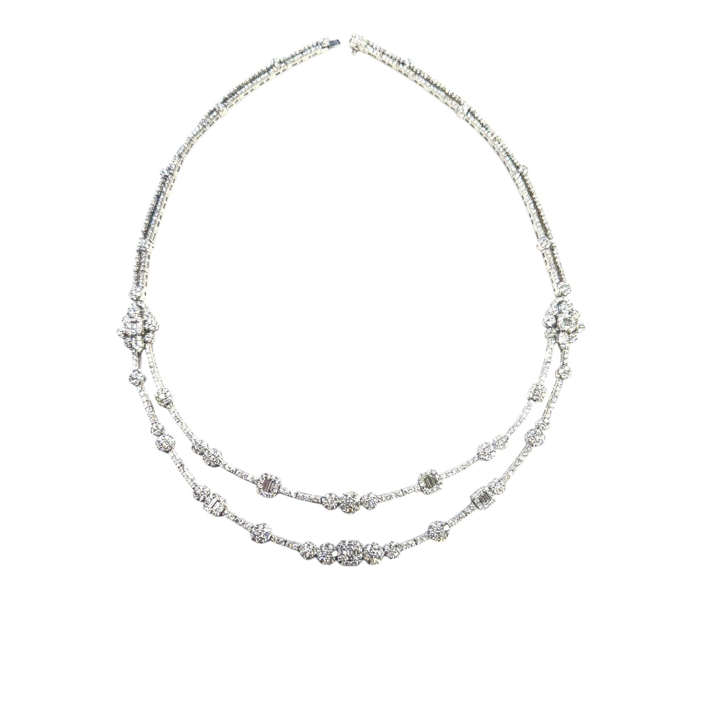 10.32 cttw. White Diamond Two Row Necklace in 18k White Gold 45.84g.