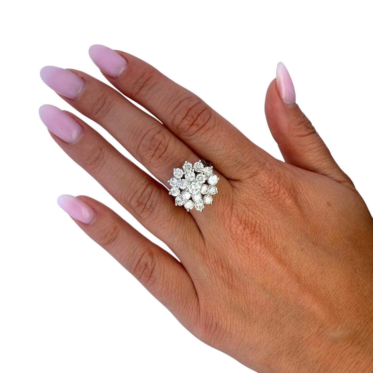 3.23cttw. White Diamond Cluster Ring in 14k White Gold 6.10G, US 6.25