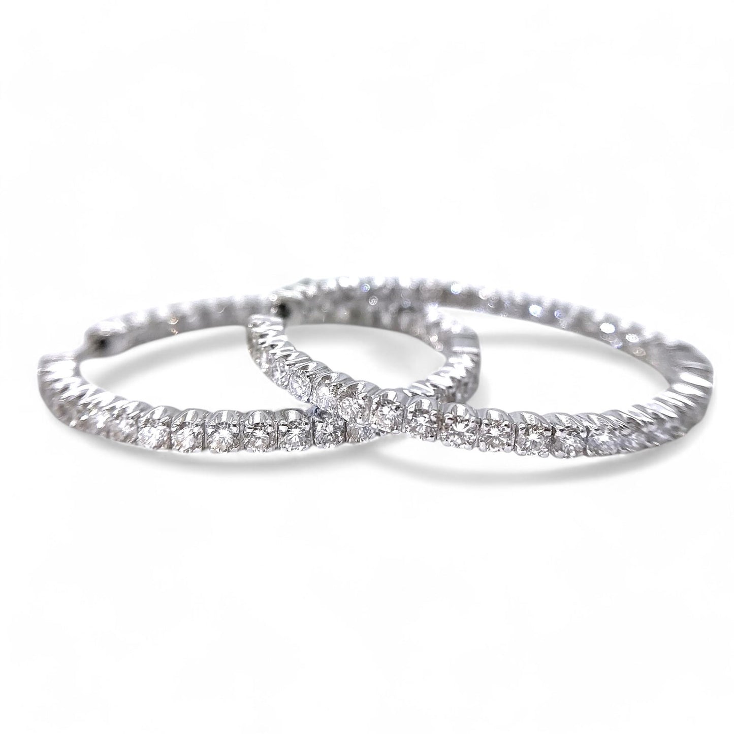 2.16 cttw Diamond Hoop Earrings in 18K White Gold 10.5g