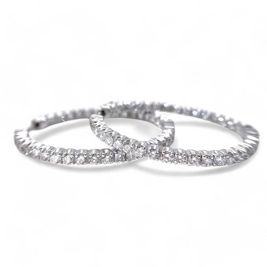 2.16 cttw Diamond Hoop Earrings in 18K White Gold 10.5g