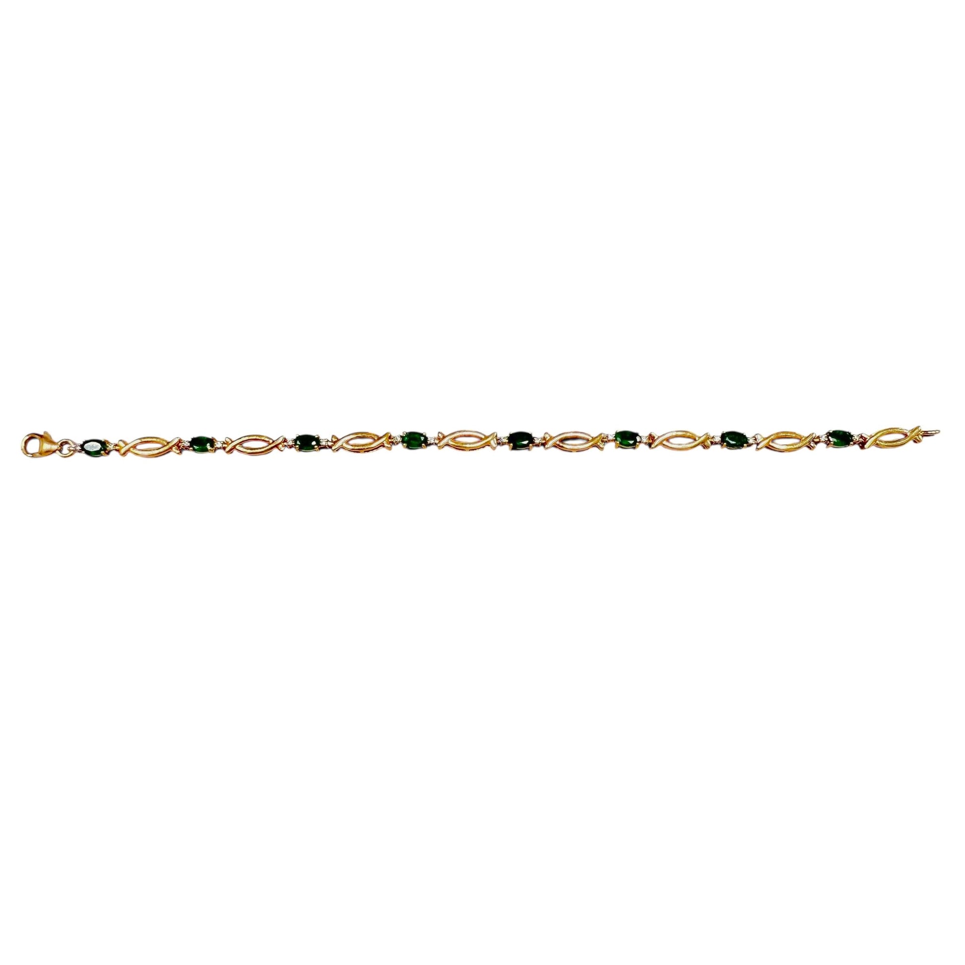 Green Emerald Bracelet in 14k Yellow Gold 6.5" 7.78g.
