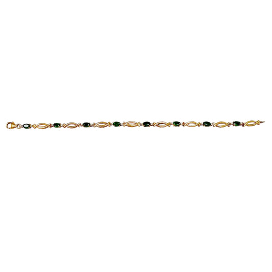 Green Emerald Bracelet in 14k Yellow Gold 6.5" 7.78g.