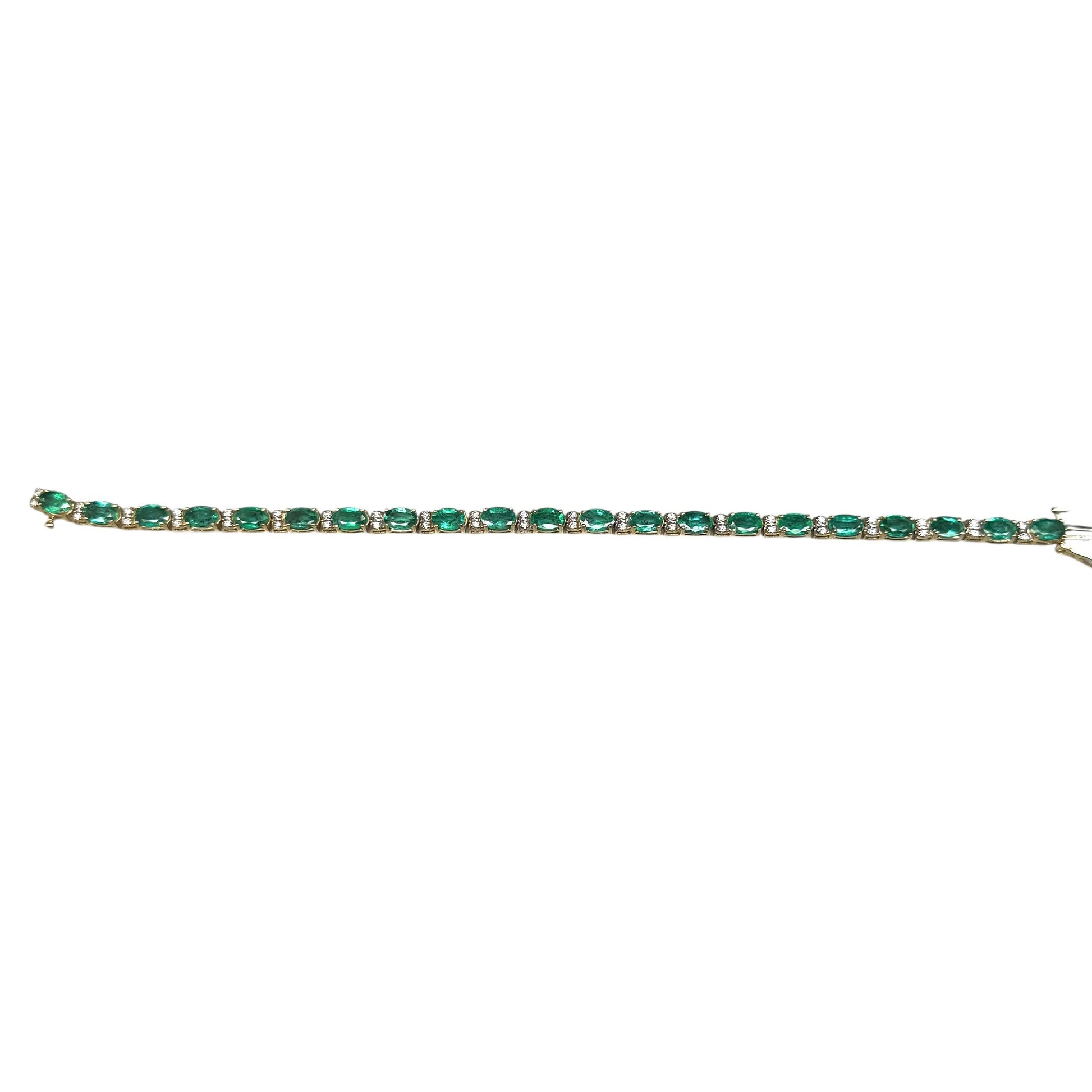 9.12cttw Green Emerald &  0.85cttw. White Diamond Bracelet in 14k Yellow Gold 7"