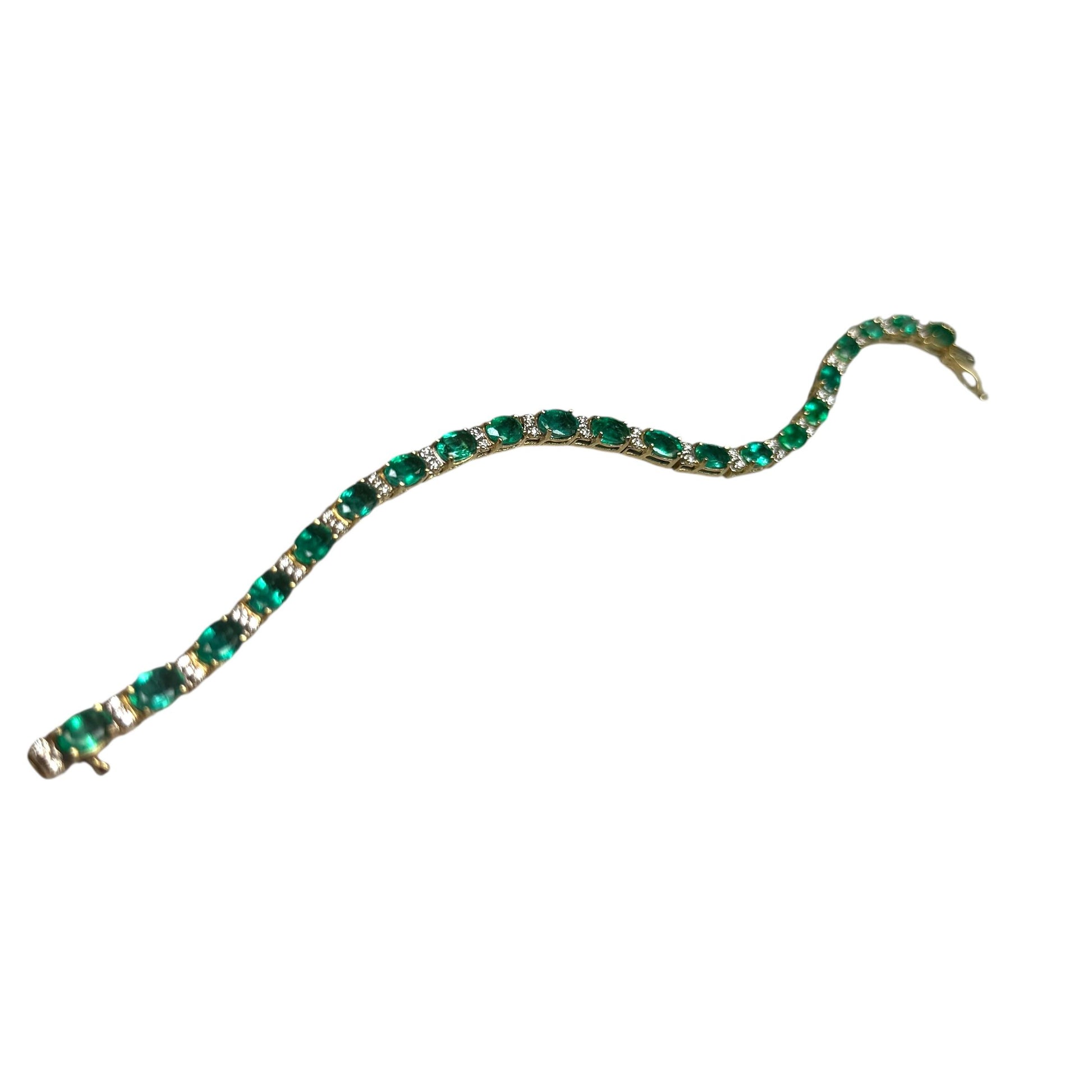 9.12cttw Green Emerald &  0.85cttw. White Diamond Bracelet in 14k Yellow Gold 7"
