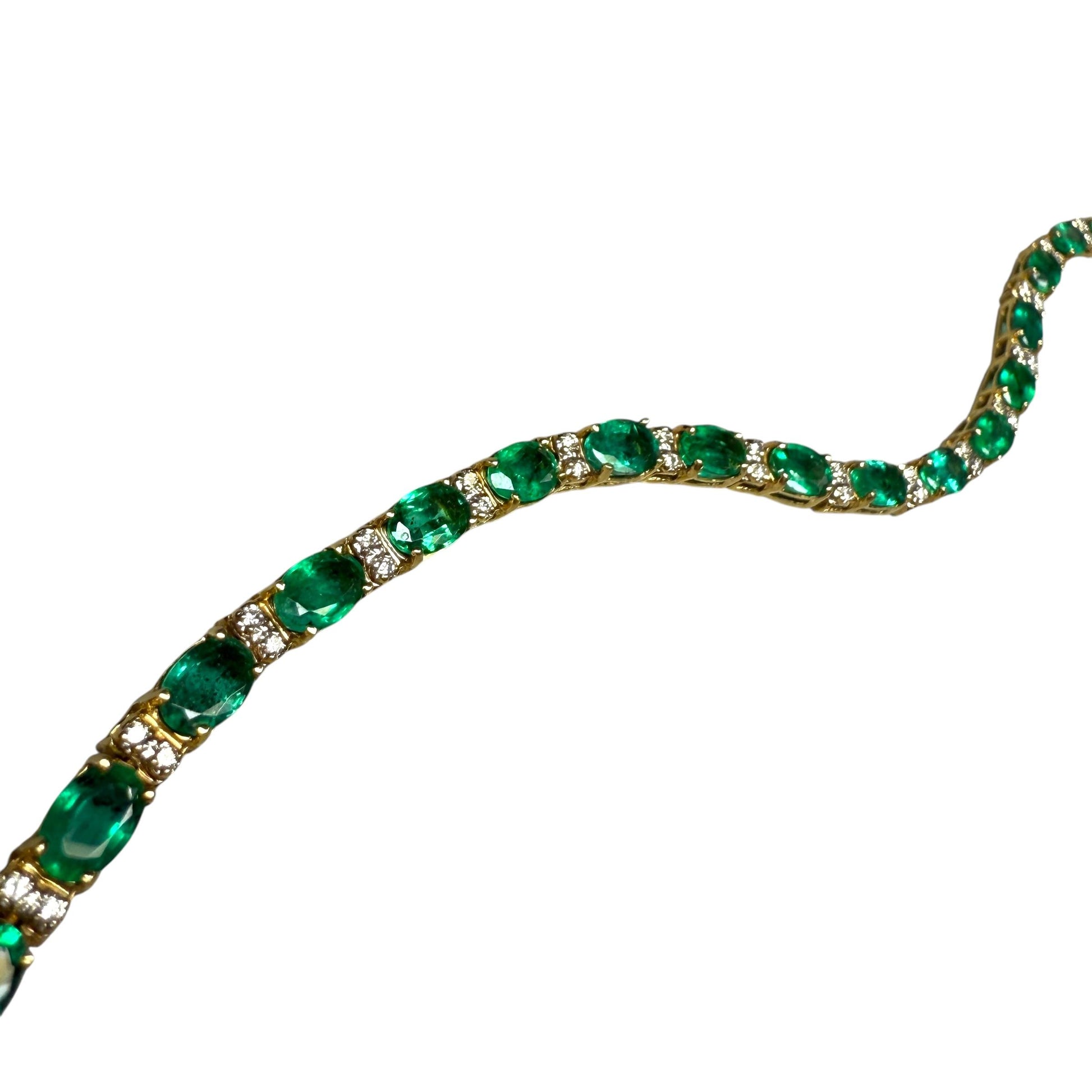 9.12cttw Green Emerald &  0.85cttw. White Diamond Bracelet in 14k Yellow Gold 7"