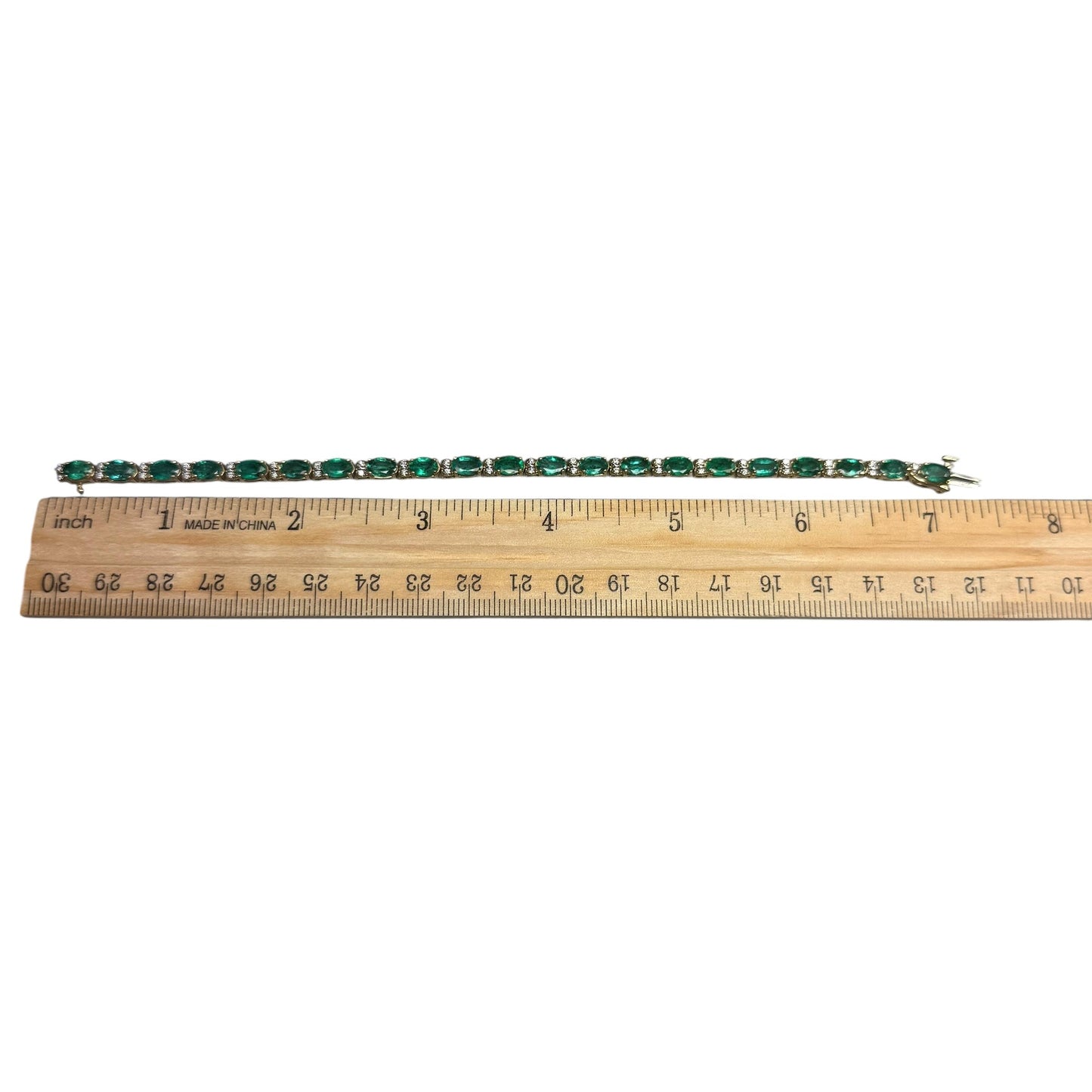 9.12cttw Green Emerald &  0.85cttw. White Diamond Bracelet in 14k Yellow Gold 7"