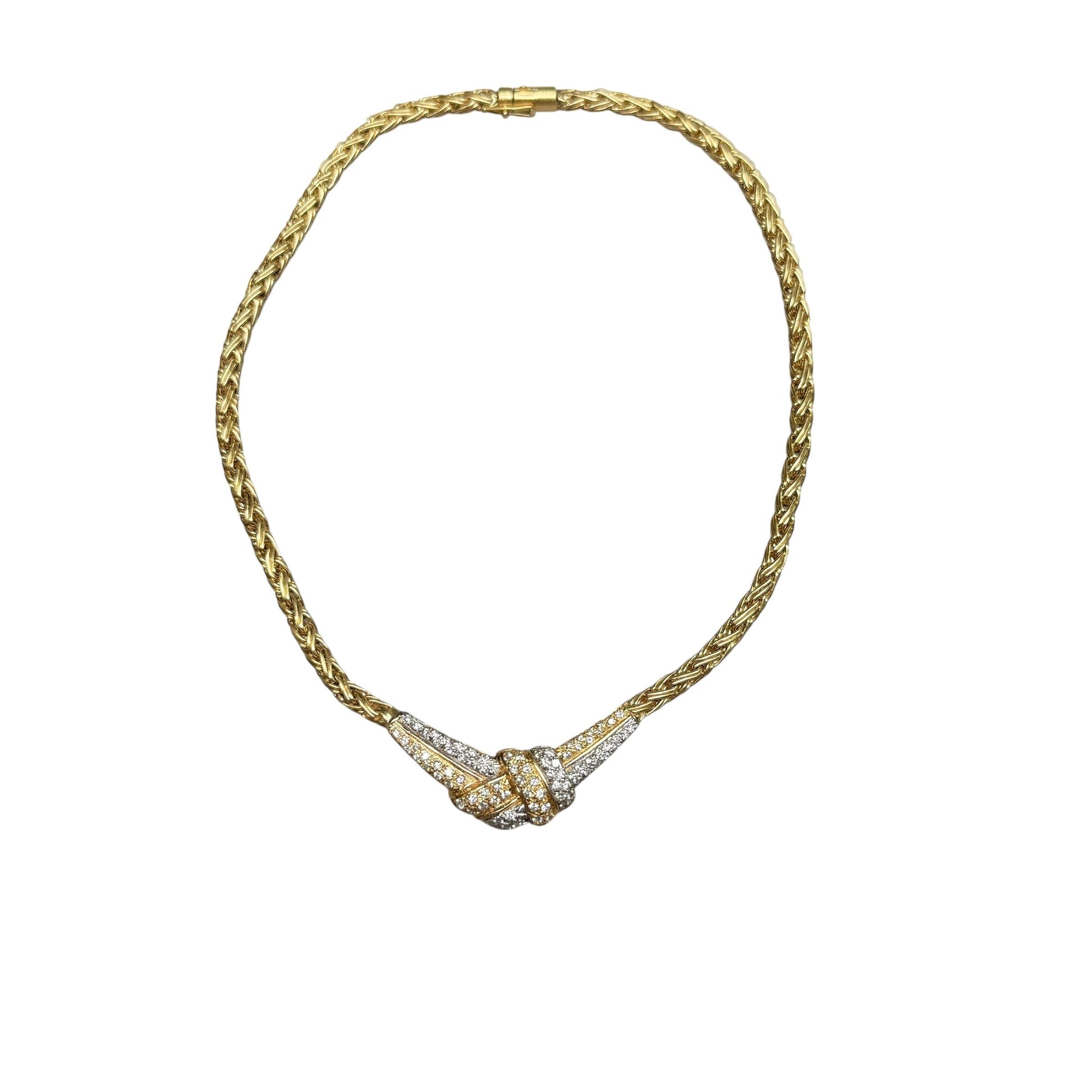 1.75cttw. White Diamond 2 Row Ribbon Necklace in 18k Two Toned Gold 35.07g.