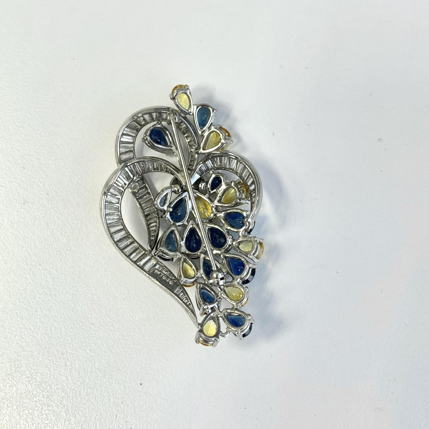 15.08 cttw. Blue & Yellow Sapphires and White Baguettes Grape Brunch Brooch