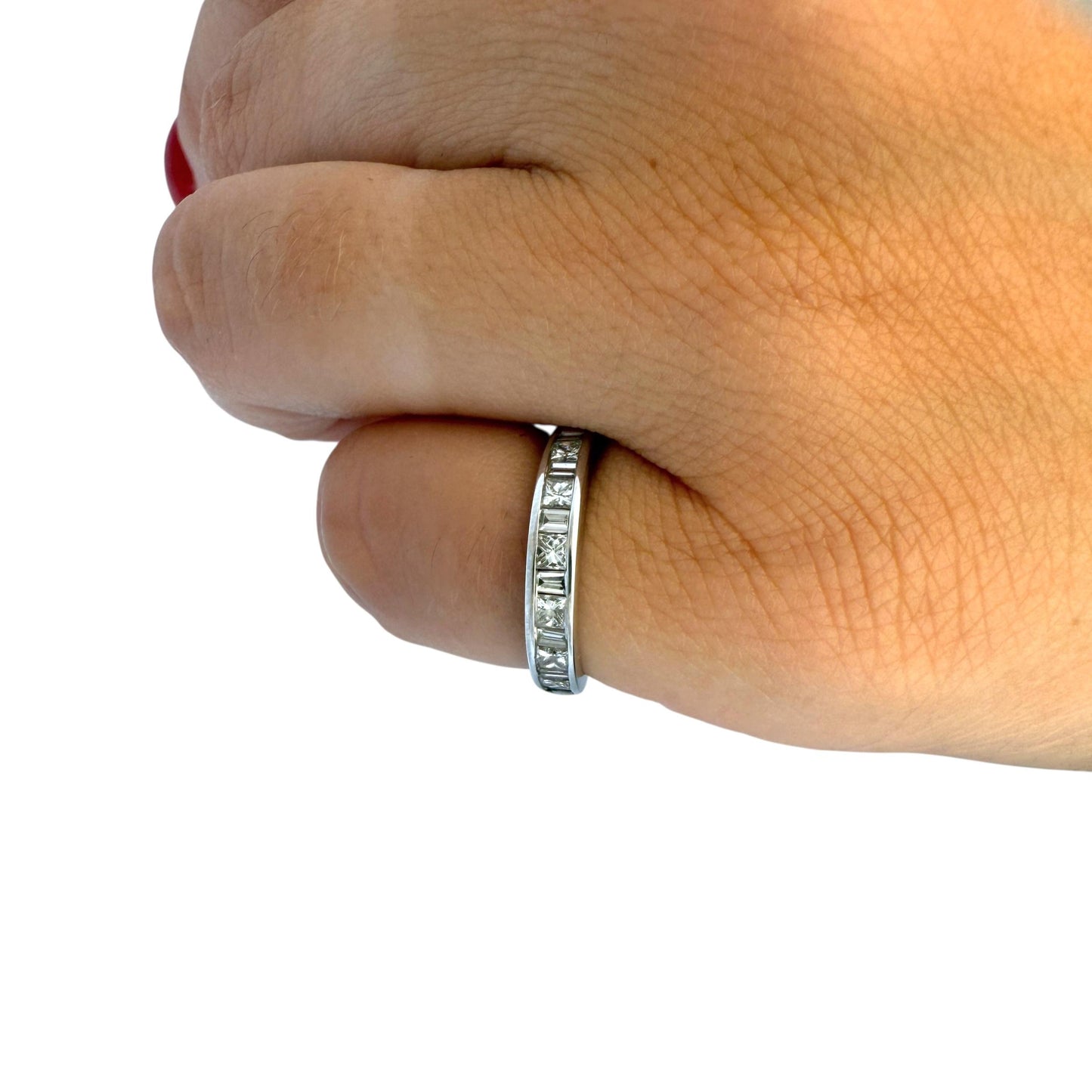 Half-way White Diamond Channel Set Ring in 14k White Gold 2.19g. 5US