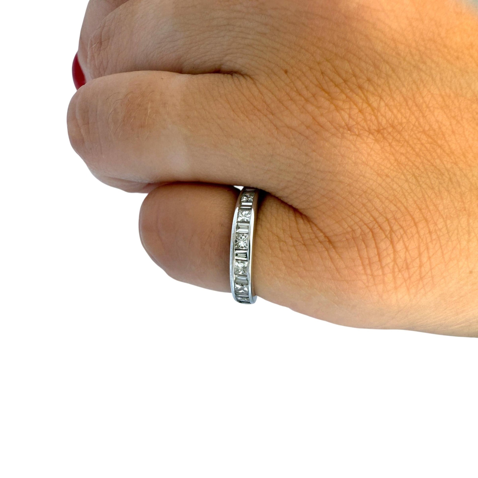 Half-way White Diamond Channel Set Ring in 14k White Gold 2.19g. 5US