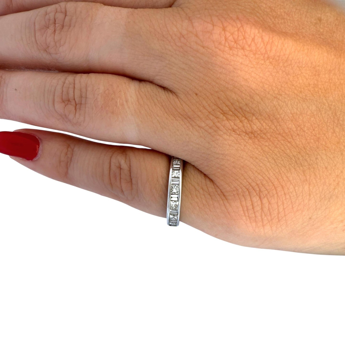 Half-way White Diamond Channel Set Ring in 14k White Gold 2.19g. 5US