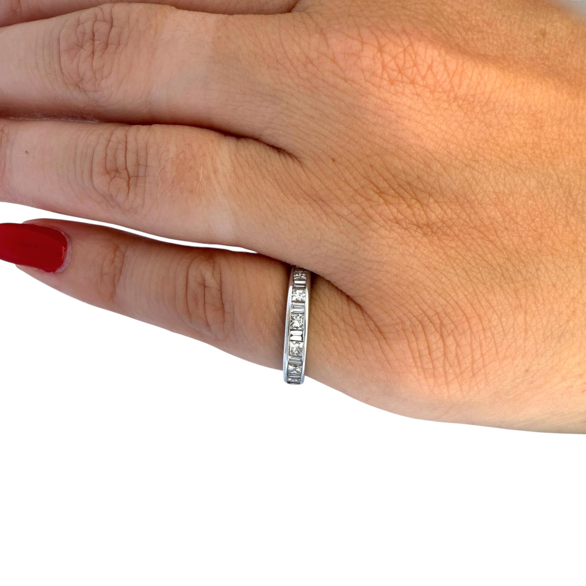 Half-way White Diamond Channel Set Ring in 14k White Gold 2.19g. 5US