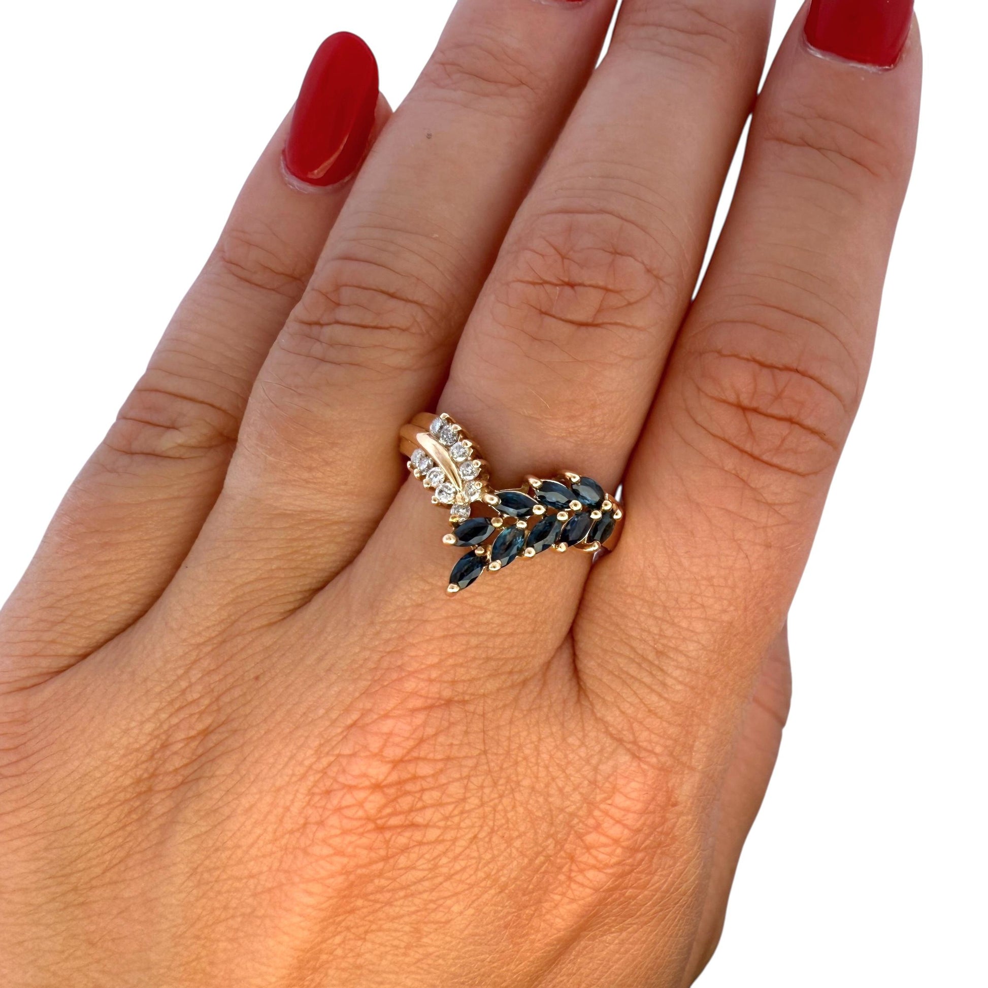 Blue Sapphire & White Diamond Ring in 14k Yellow Gold 3.7g 8US