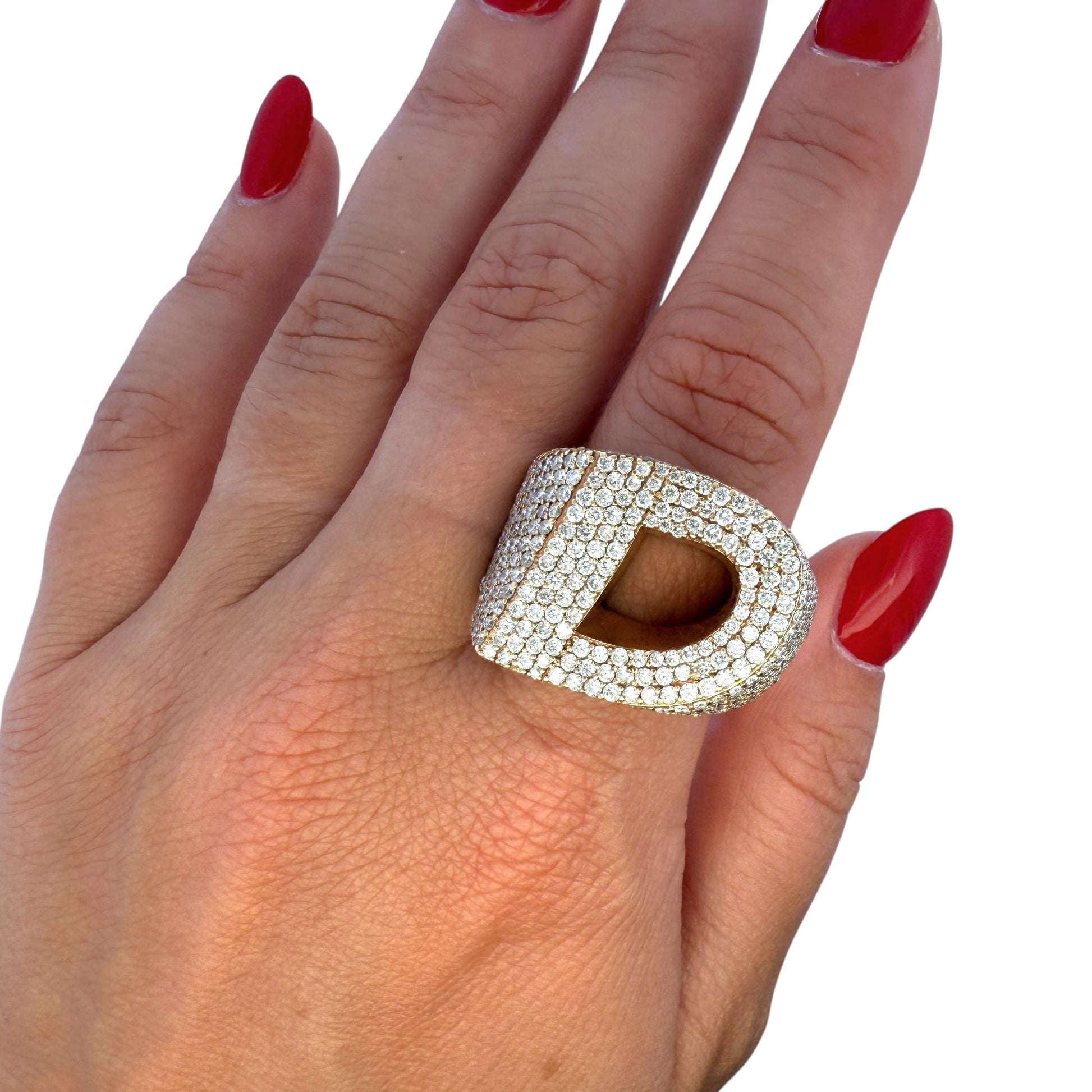 3.50 cttw. Whitte Diamond "D" Signet Ring in 10K Yellow Gold 9.25US 17.8g.