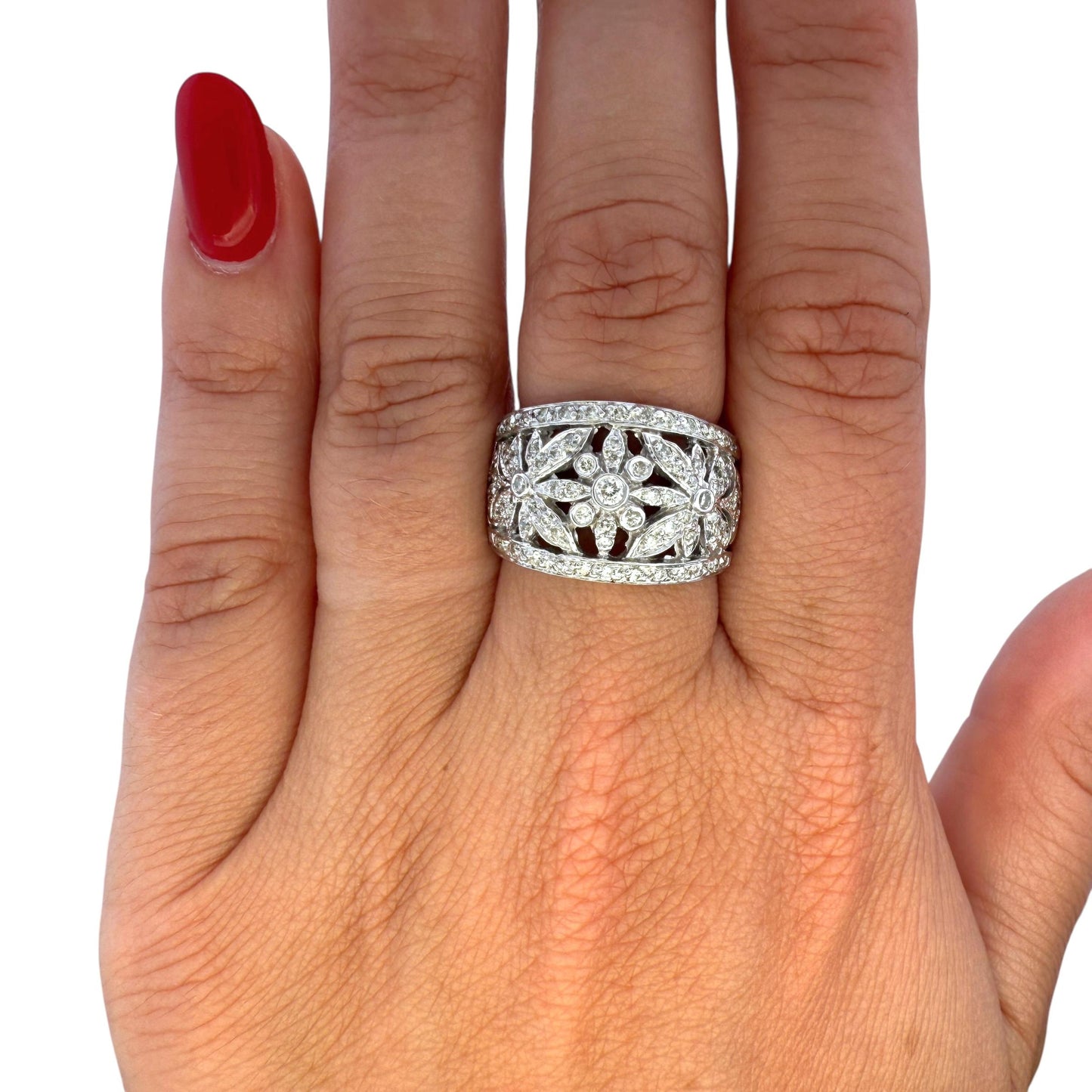 1.20 cttw. White Diamond Flower Fashion Ring in 14k White Gold 7.5US 8.70g