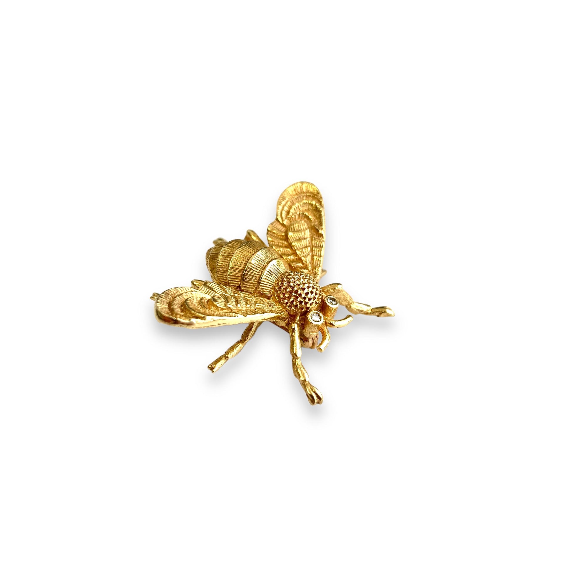 14k Yellow Gold Bee Brooch Whith White Diamonds